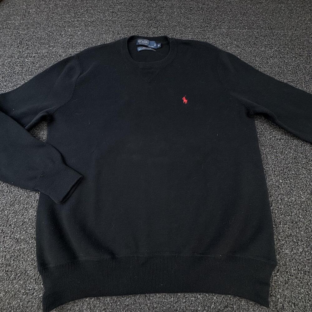 Polo By Ralph Lauren Sweater Mens Medium Black Crew Neck Cotton Pony Logo